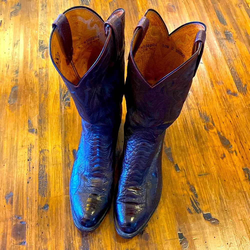 Lucchese 1883 Black Cherry Ostrich Leg Cowboy Boots in size 10.5 D